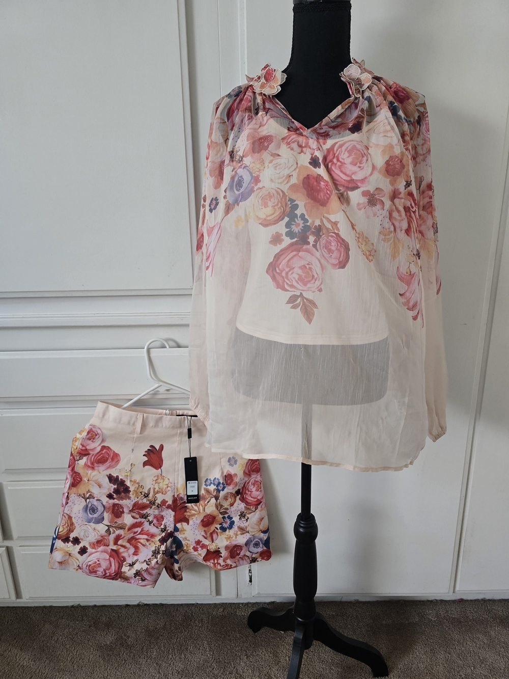 Beulah Floral Cream and Pink Midi Dress